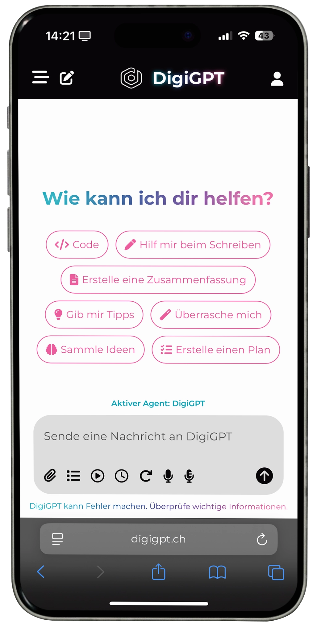 DigiGPT Handyansicht